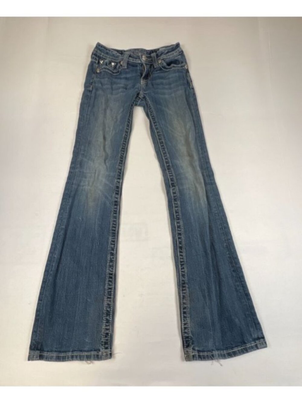 Miss Me Girls 24x34 Jeans Bootcut Embellished Rhinestone Pocket Blue Denim